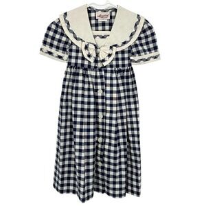 Vintage Storybook Heirlooms Navy Gingham Sailor Collar Dress Size‎ 4 Girls Bow